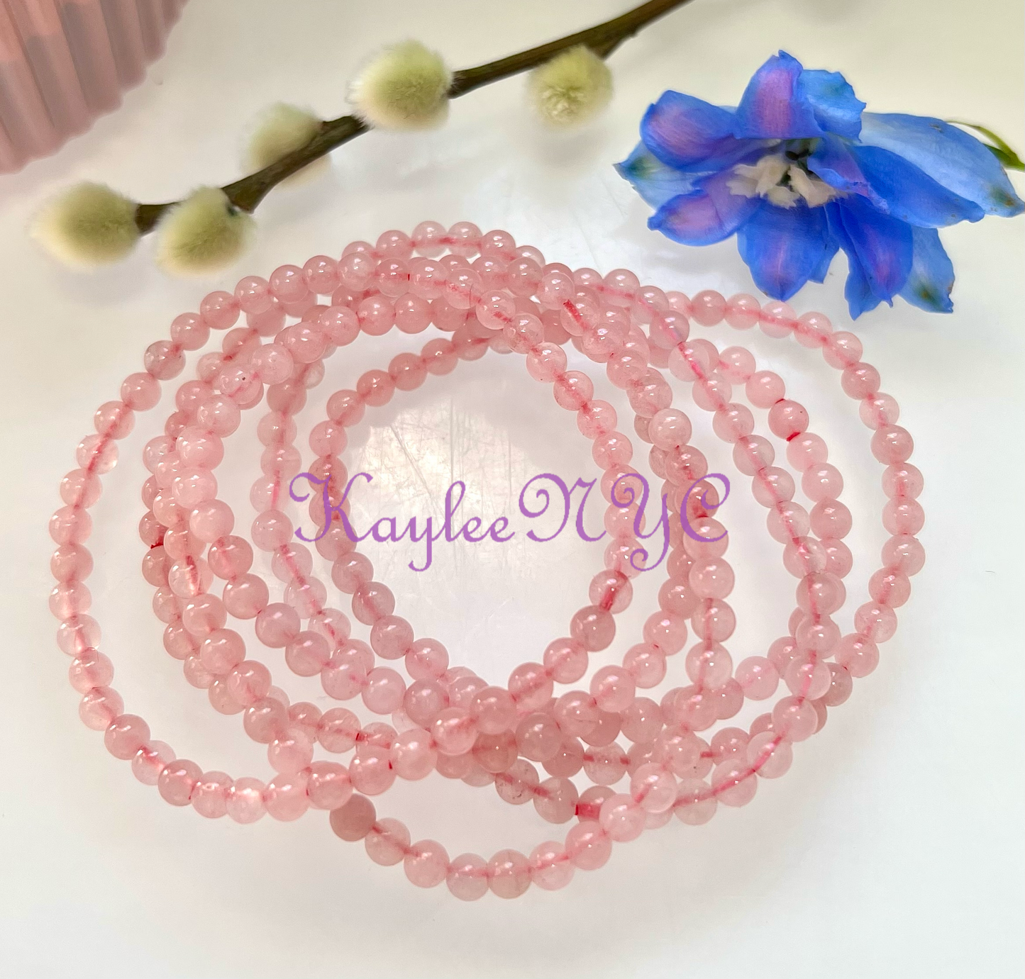 Natural Rose Quartz 4mm 7.5” Crystal Stretch Bracelet