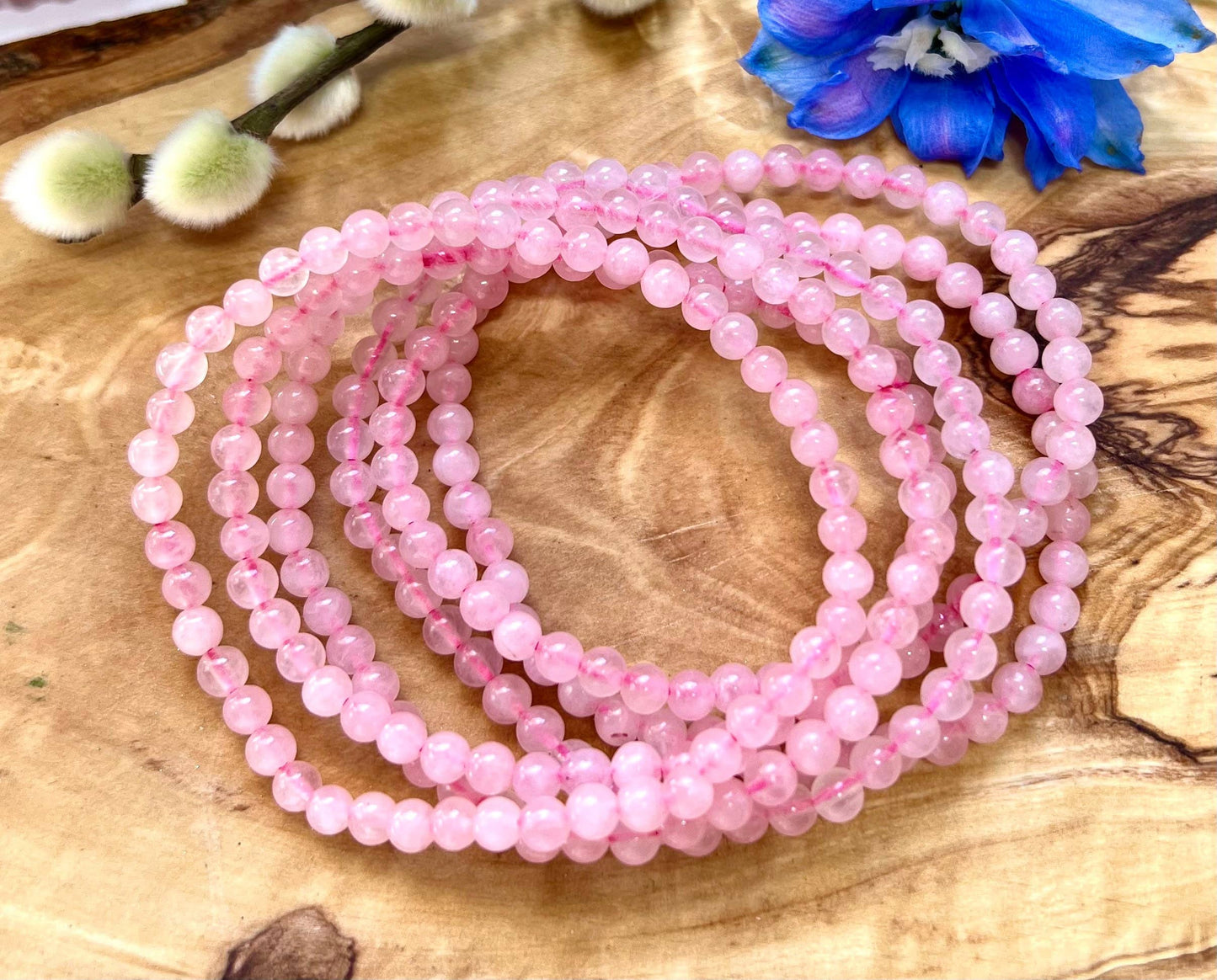 Natural Rose Quartz 4mm 7.5” Crystal Stretch Bracelet