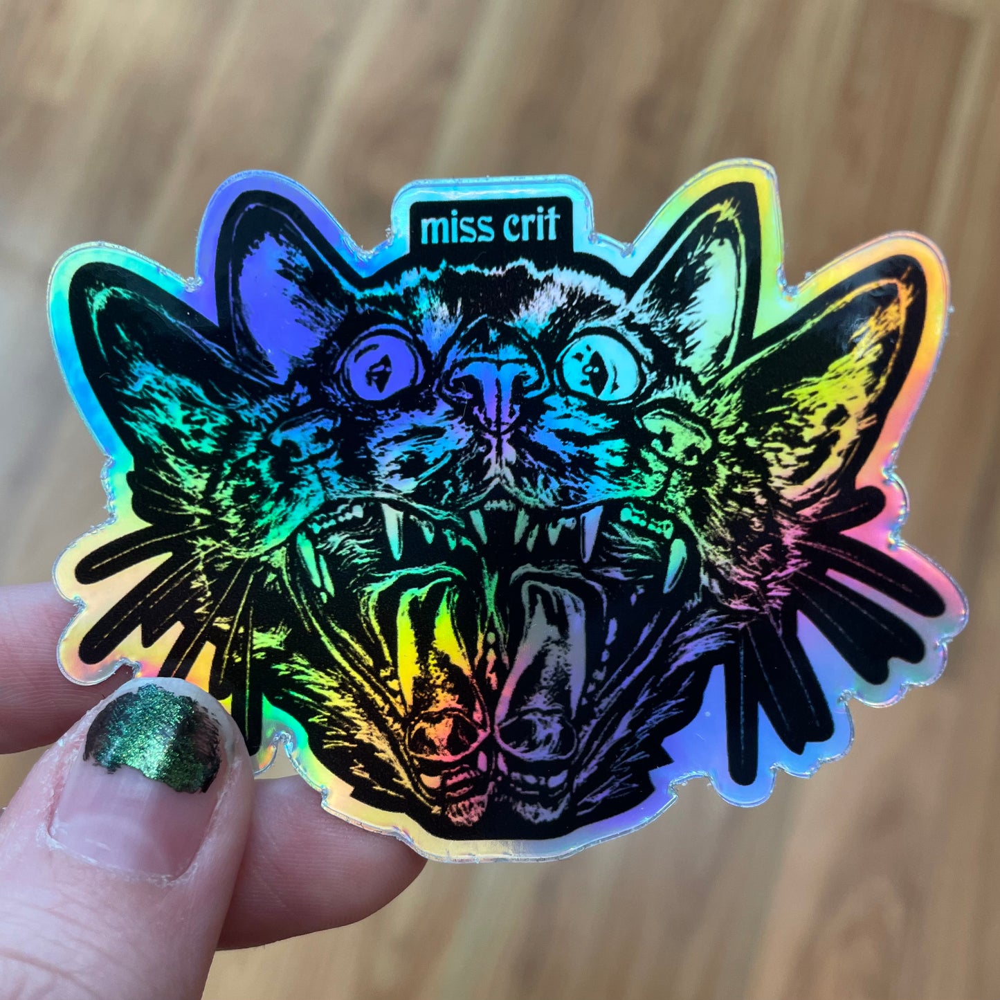 3-Headed Holographic Cat Sticker by Miss Crit