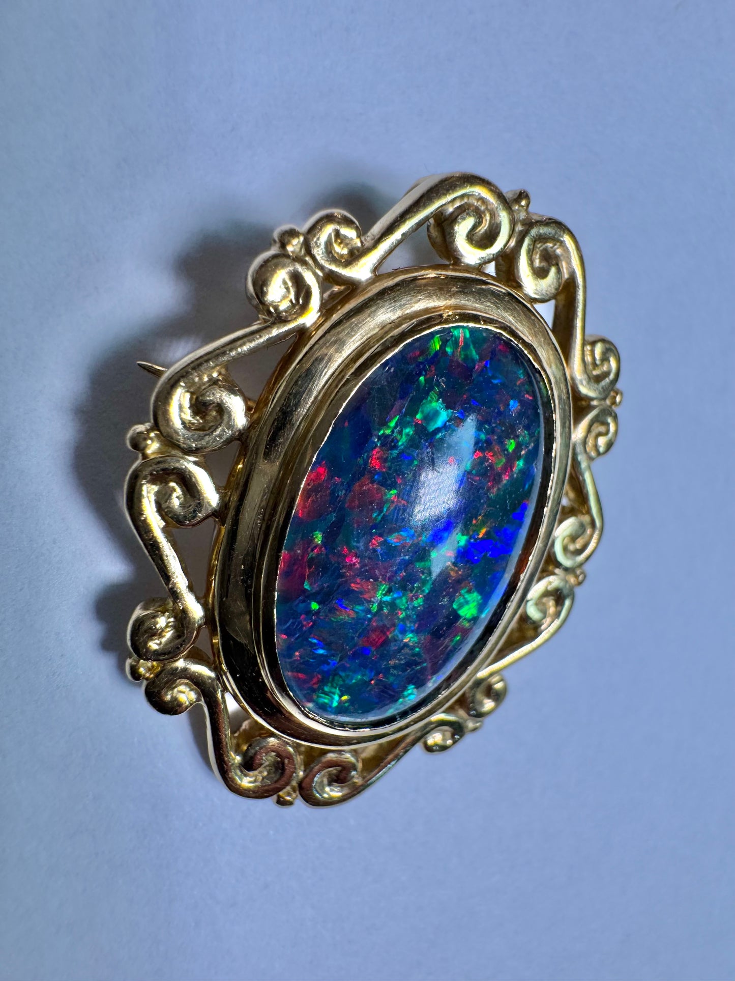 Australian Opal Triplet Pendant or Brooch in 14k Yellow Gold