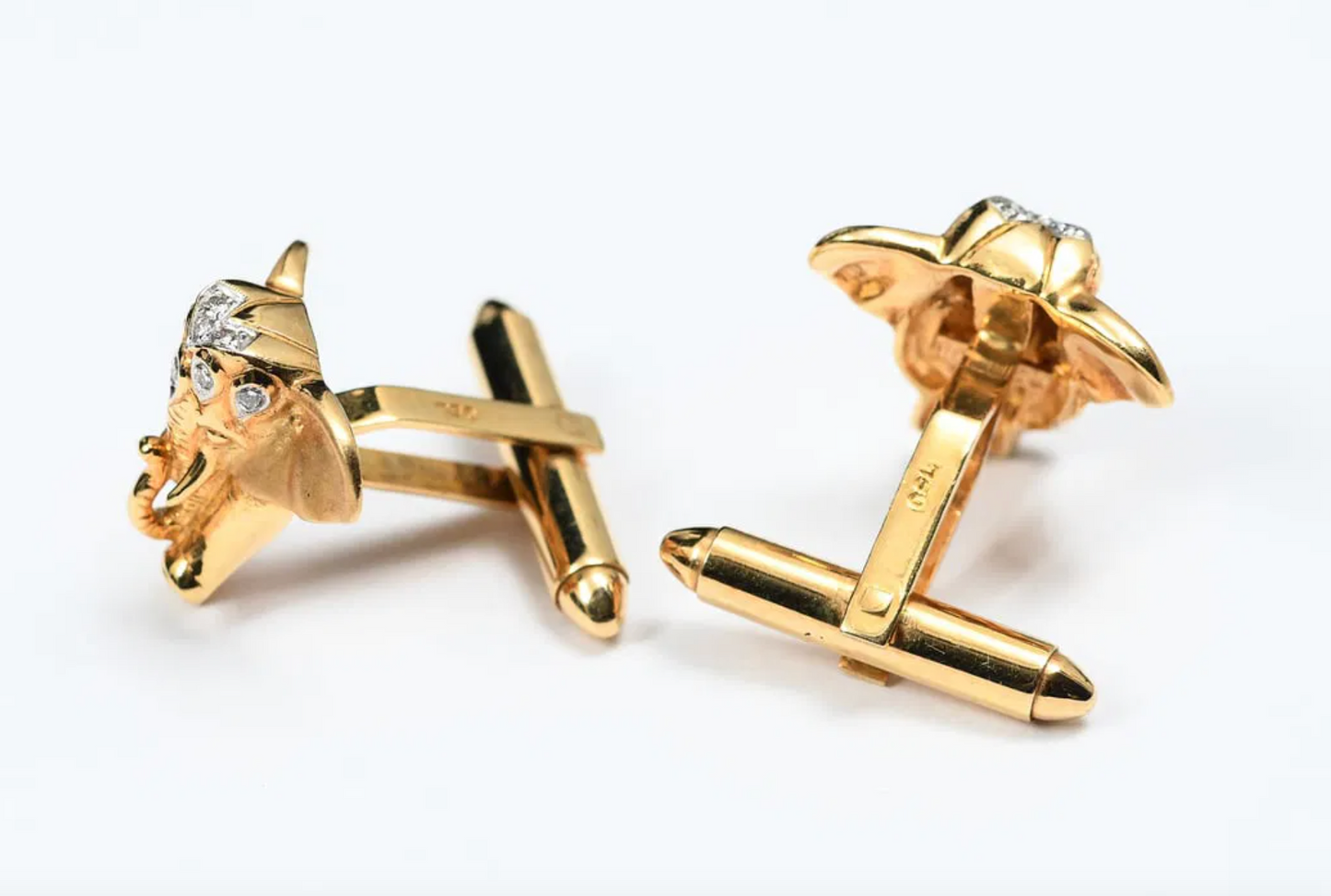 Stunning 18k Gold and Diamond Elephant Cufflinks